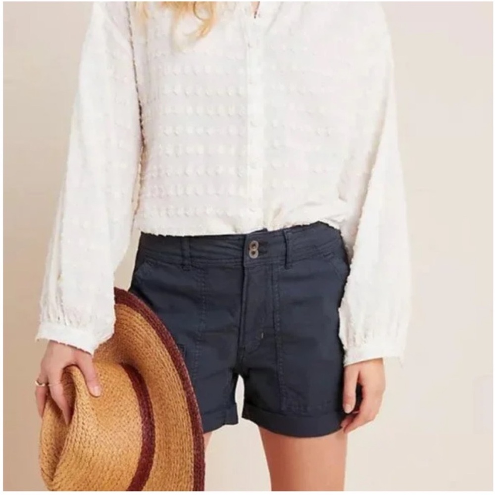 Anthropologie Navy High-Rise Roll-Cuff Utility Shorts